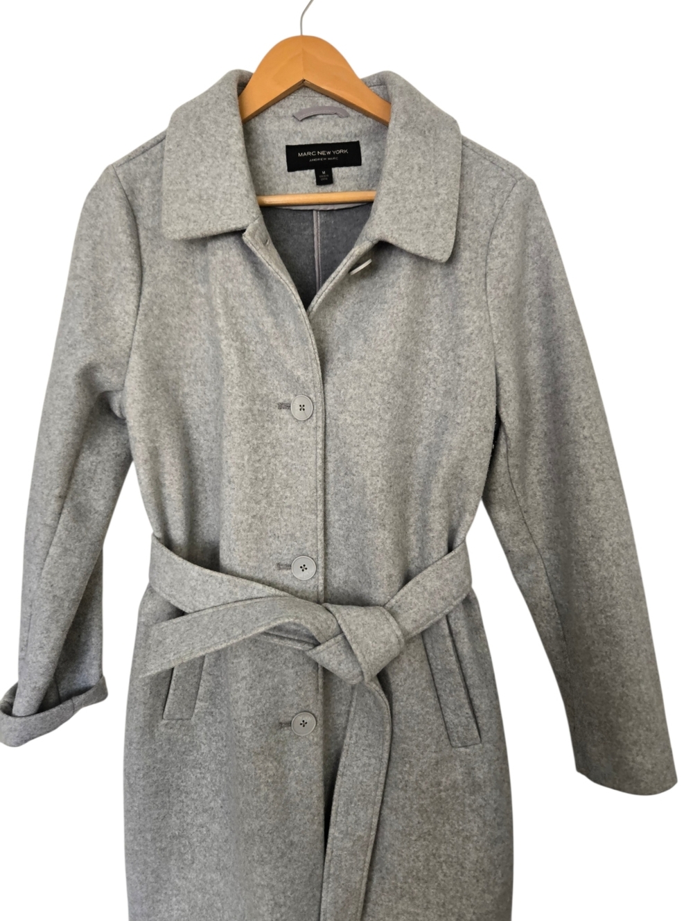 Marc New York Andrew Marc Gray Wool Blend Coat Womens Medium Belted Classic Jack - Picture 2 of 5